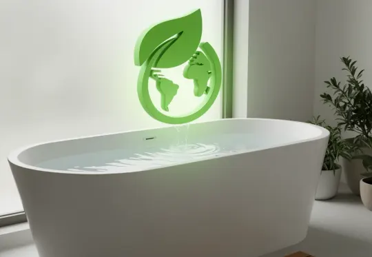 Badewanne und grünes Planetensymbol