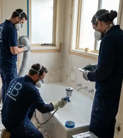 Das Team vom Badewannendoktor-Team bei einer Reparatur